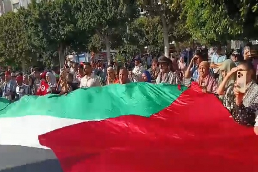 شارع الحبيب بورقيبة...وقفة مساندة لقافلة الصمود والمطالبة بإطلاق سراح المشاركين فيها (فيديو و صور)