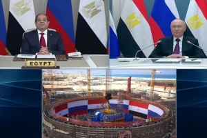 بوتين والسيسي يشاركان عبر الفيديو في مراسم تركيب وعاء المفاعل النووي المصري في محطة الضبعة
